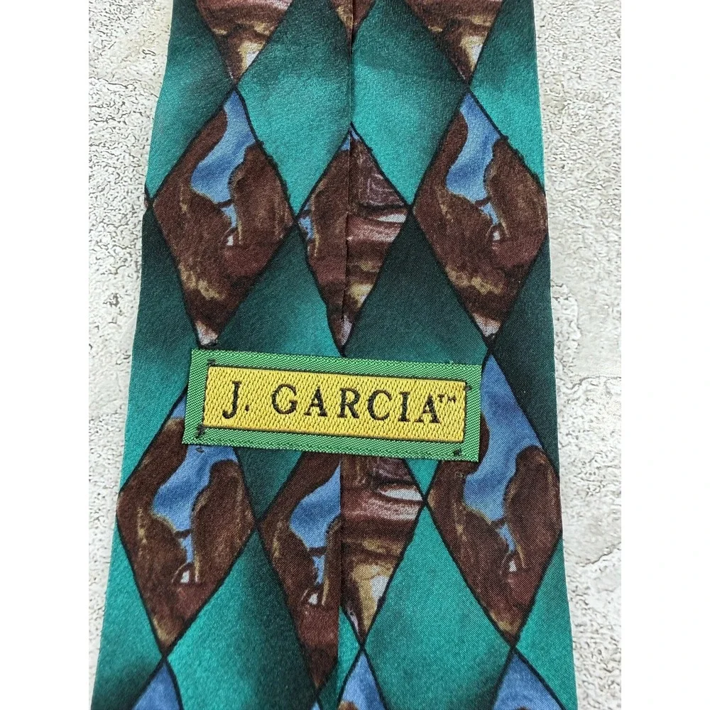 J. Garcia Tie Mens One Size Green 100% Silk Pointed Geometric Necktie Designer